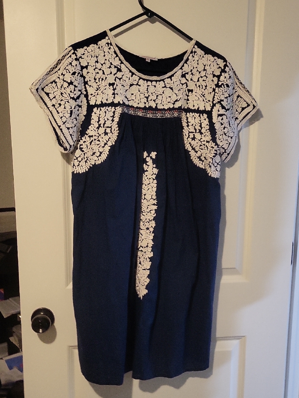 Embroidered Navy and White Boho Dress